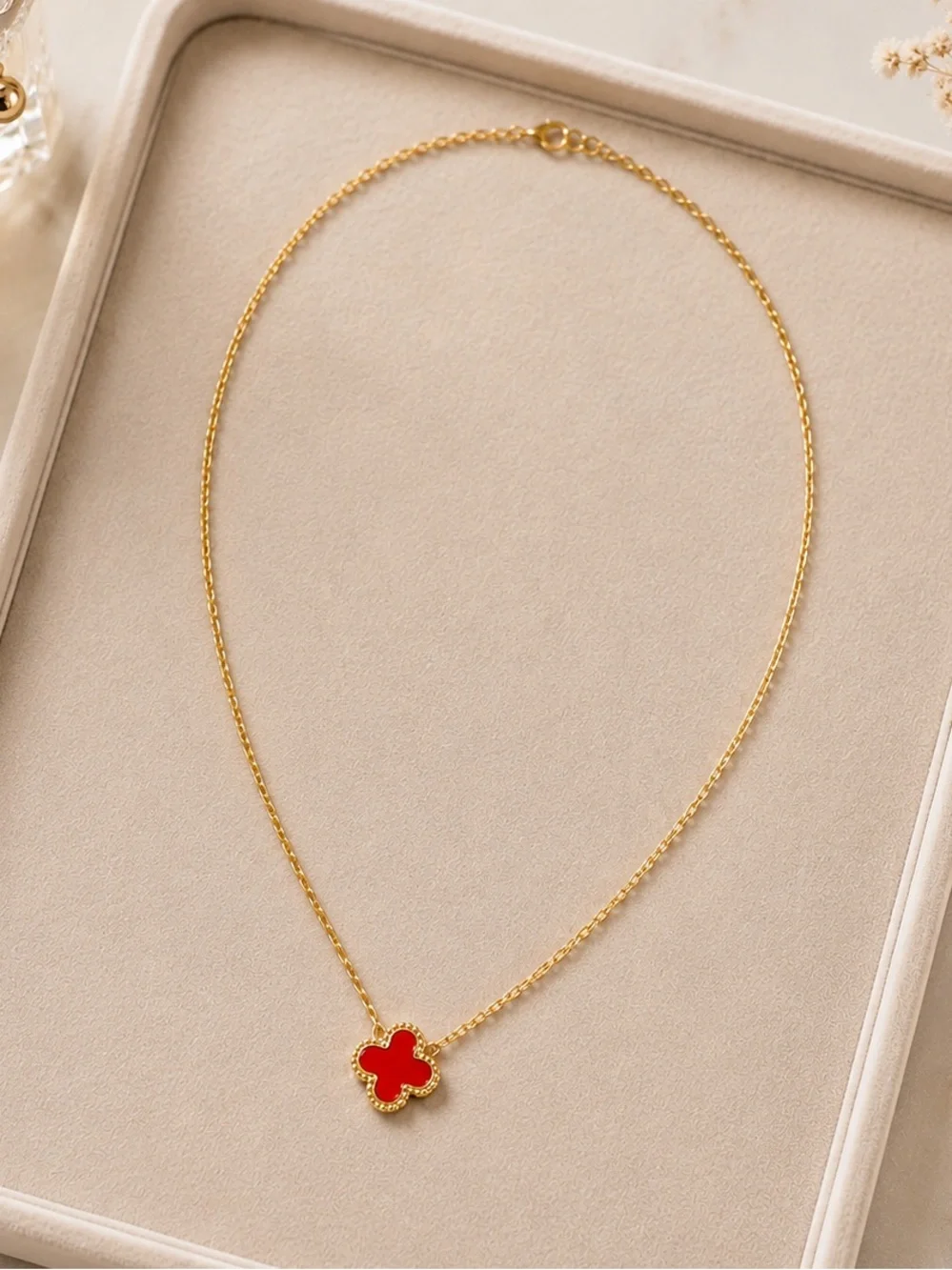 Elegant Gold Chain Necklace with Red Pendant